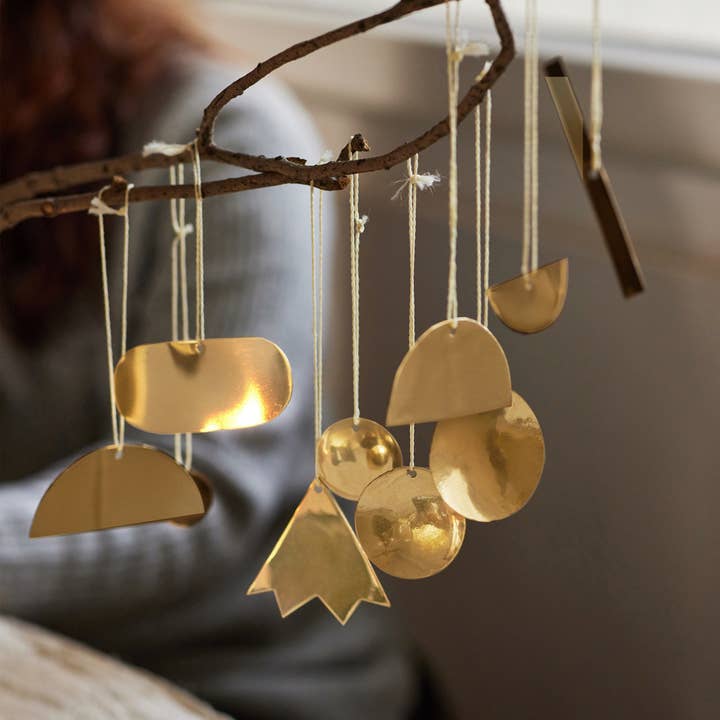Fleck - Wholesale Ornament Set - Abstract Brass Christmas Ornaments, Set of 9