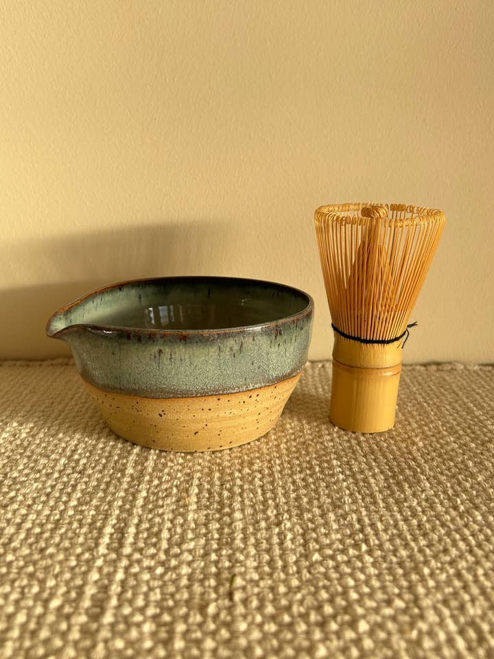 Speckled Blue Matcha Bowl for wholesale by Fernweh Pottery