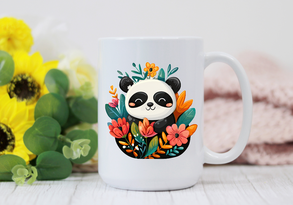 Prairie Chicken Sticker Shop & Gifts - Wholesale Coffee Mug - Vintage Panda & Flowers 15oz Coffee Mug  1