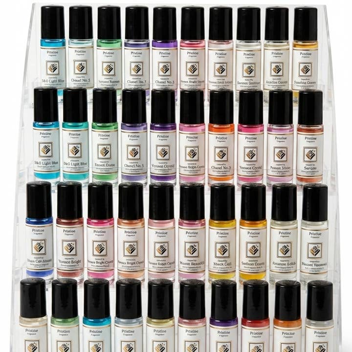 Ensemble de 36 pièces d'huile corporelle parfumée roll-on de 1 oz avec présentoir gratuit pour la vente par pristine fragrance