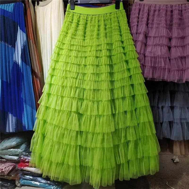 FurDecoration – wholesale Kjol - Dam – Midi-kjol i organza med volangkant i enfärgat7