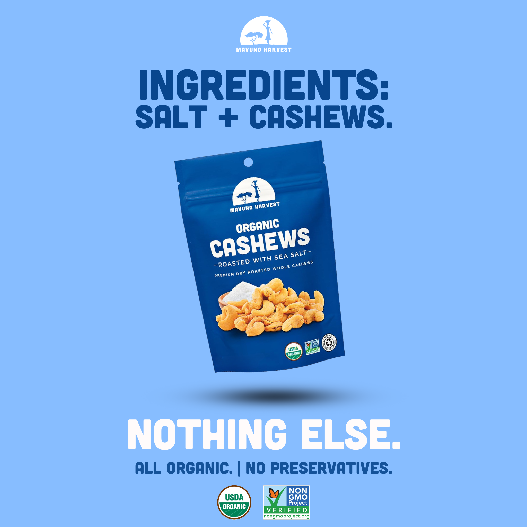 Mavuno Harvest Organics - Wholesale Nuts - Organic Roasted Cashews with Sea Salt, 6-pack case3