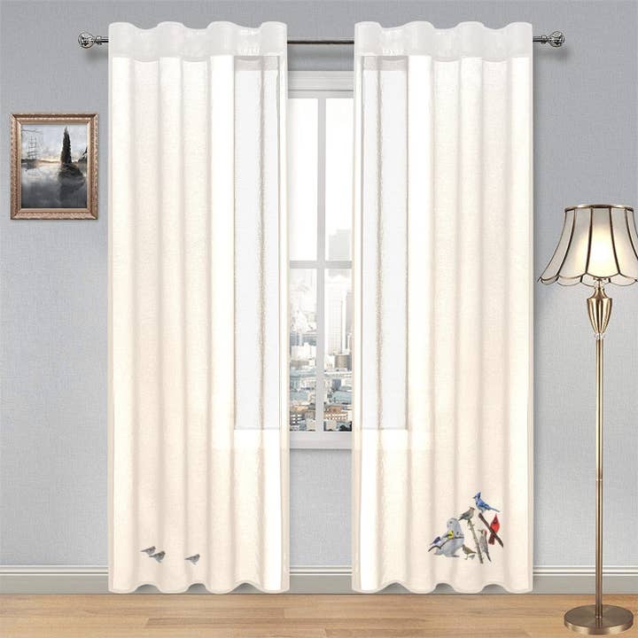 Gauze Curtains Oiseaux du Quebec - Set of 2 - 28x84 for wholesale by The Wheaten Store