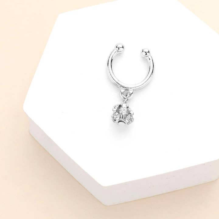 1PC - Stone Ball Dangle Metal Nose Cuff for wholesale by Sensibling Corp.