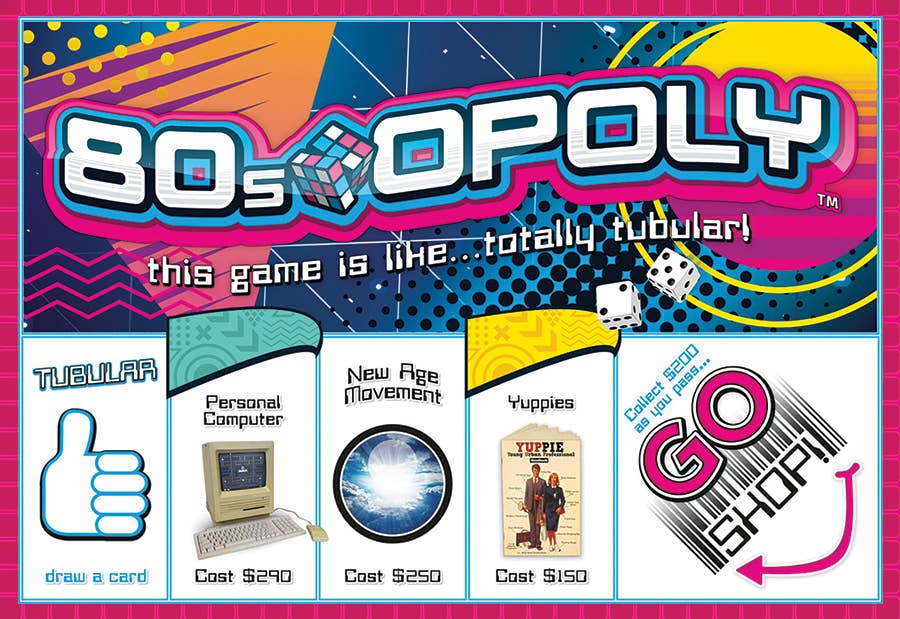 Outset Games and Cobble Hill Puzzles - Wholesale Board Game - 80s-Opoly Board Game, by Late for the Sky