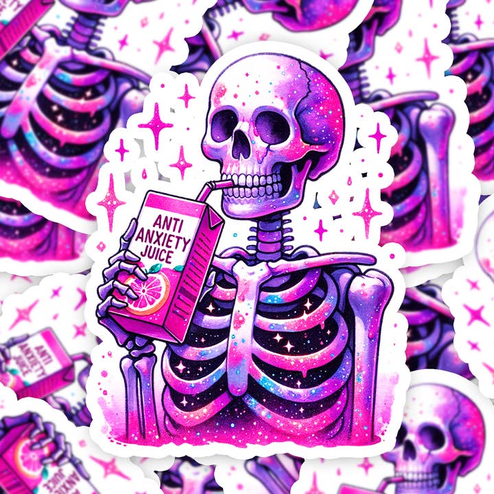 Skeleton Anxiety Juice Sticker for wholesale by MyHauntedSpace