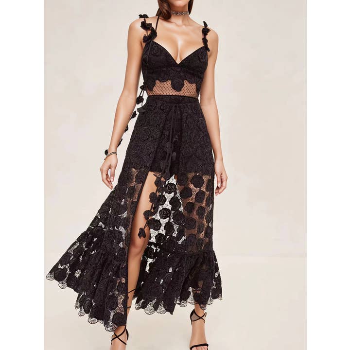 Vestido de Encaje de Verano Hecho a Mano 42Y con Escote en V y Tirantes con Volantes para venta al por mayor de Productseeker