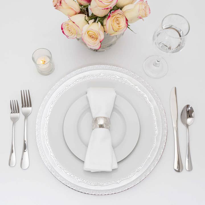 Portofino International Trading, USA - Wholesale Charger Plate - Eyelet Plastic Charger Plate 13" - Silver3