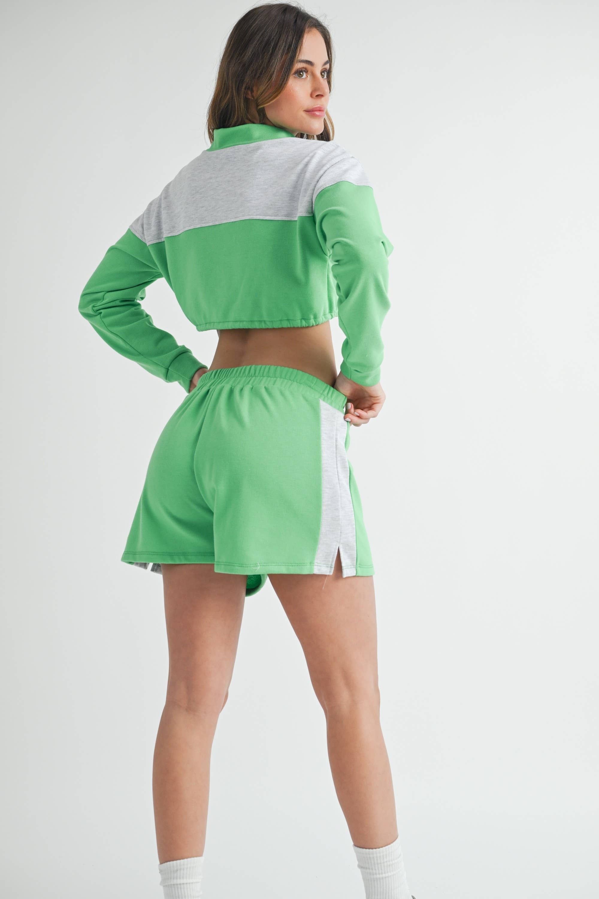 5besties inc - Wholesale Activewear Set - Women's - SPORTY CROP LONG SLEEVE TOP & SHORT SET9