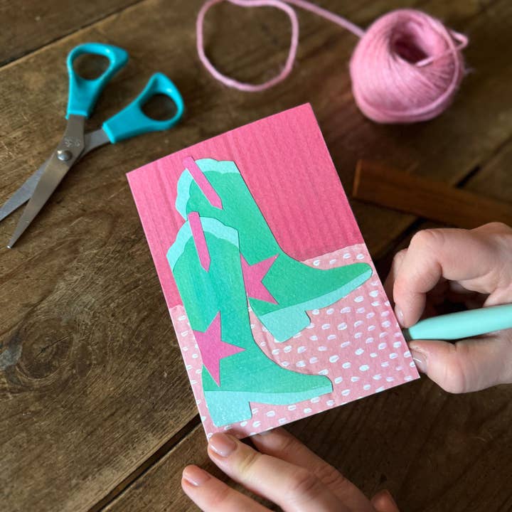 CC41 - Turquoise Cowboy Boots Greetings Card for wholesale by IzziRainey