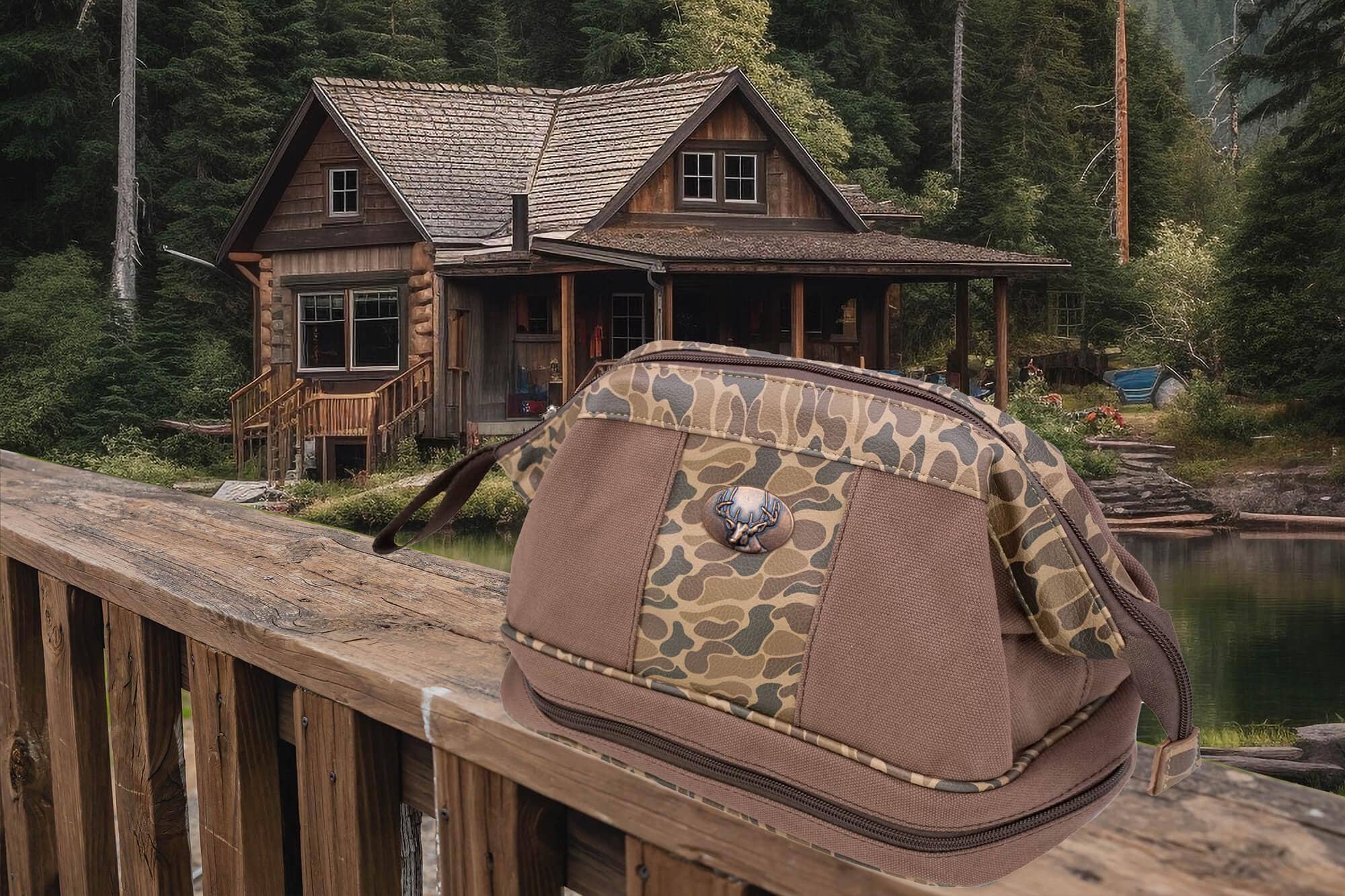 Buck Brown Waxed Canvas Old School Camo Men's Toiletry Dopp Bag. for wholesale on Faire7