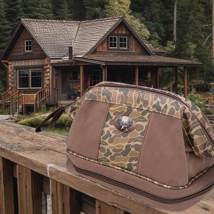 Buck Brown Waxed Canvas Old School Camo Men's Toiletry Dopp Bag. for wholesale on Faire7