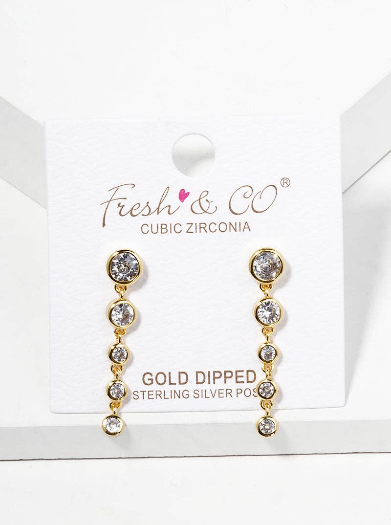 Wild Honey - Wholesale Dangle Earrings - 18K Gold Dipped Graduated Bezel Cz Drop Post Earrings1