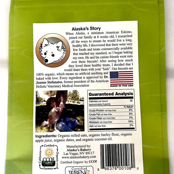 Alaska's Bakery - Vente Biscuits – chien - Biscuits biologiques à l'avoine et aux dattes pour chiens, sans blé, 6 oz