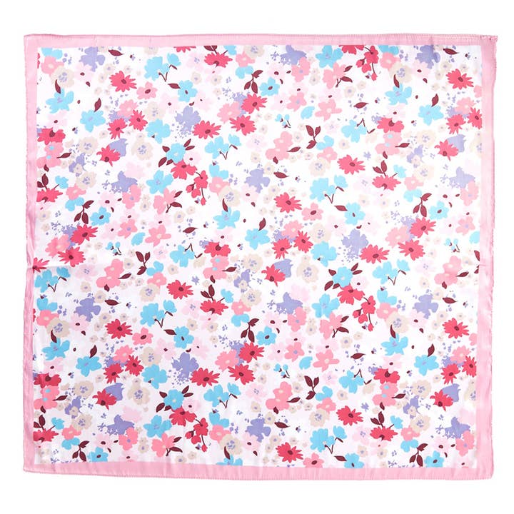 Sensibling Corp. - Vente Écharpe – femme - Foulard carré en satin soyeux imprimé floral prairie pastel7