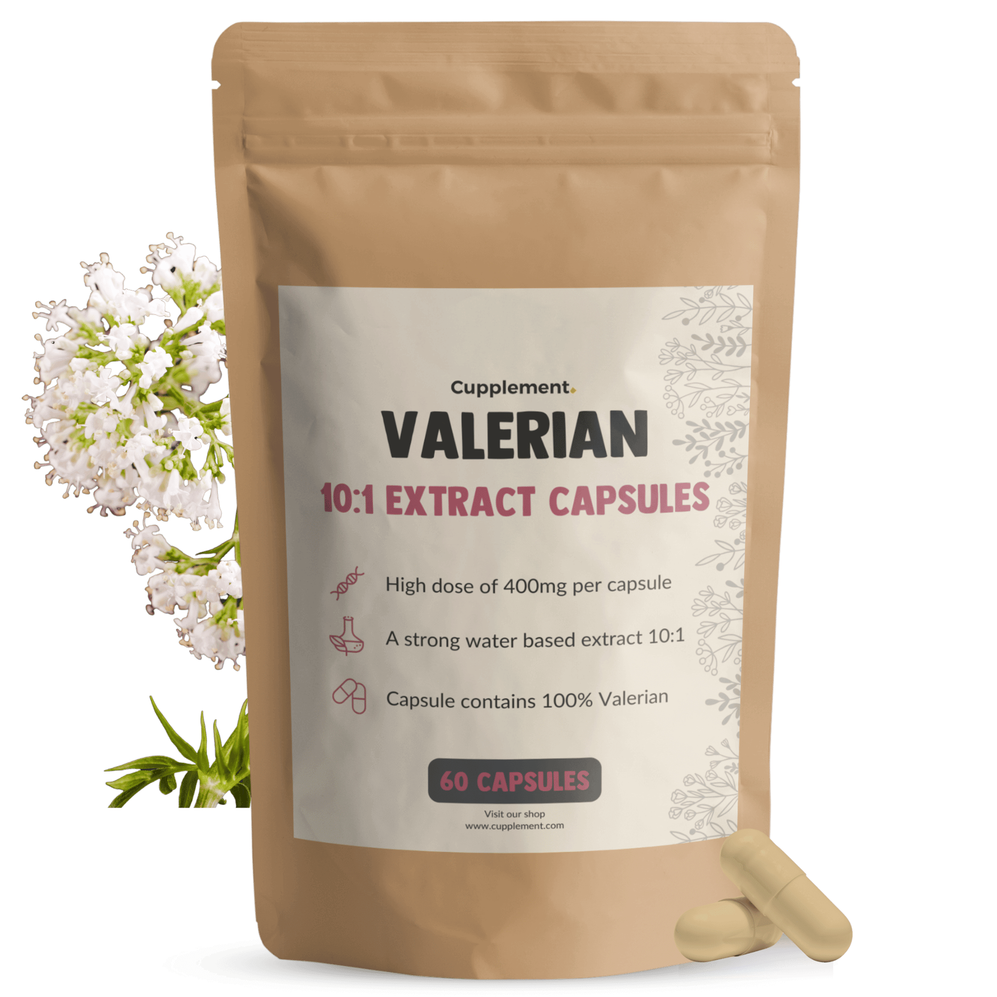 Cupplement b.v. – Suplemento/vitamina oral por atacado – Cápsulas de Extrato de Valeriana 500 mg 60 Cápsulas0