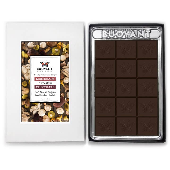 Buoyant Chocolates & Confections - Vente Barre chocolatée - DANS LA ZONE : Barres de chocolat aux champignons Lion's Mane & Cordyceps2