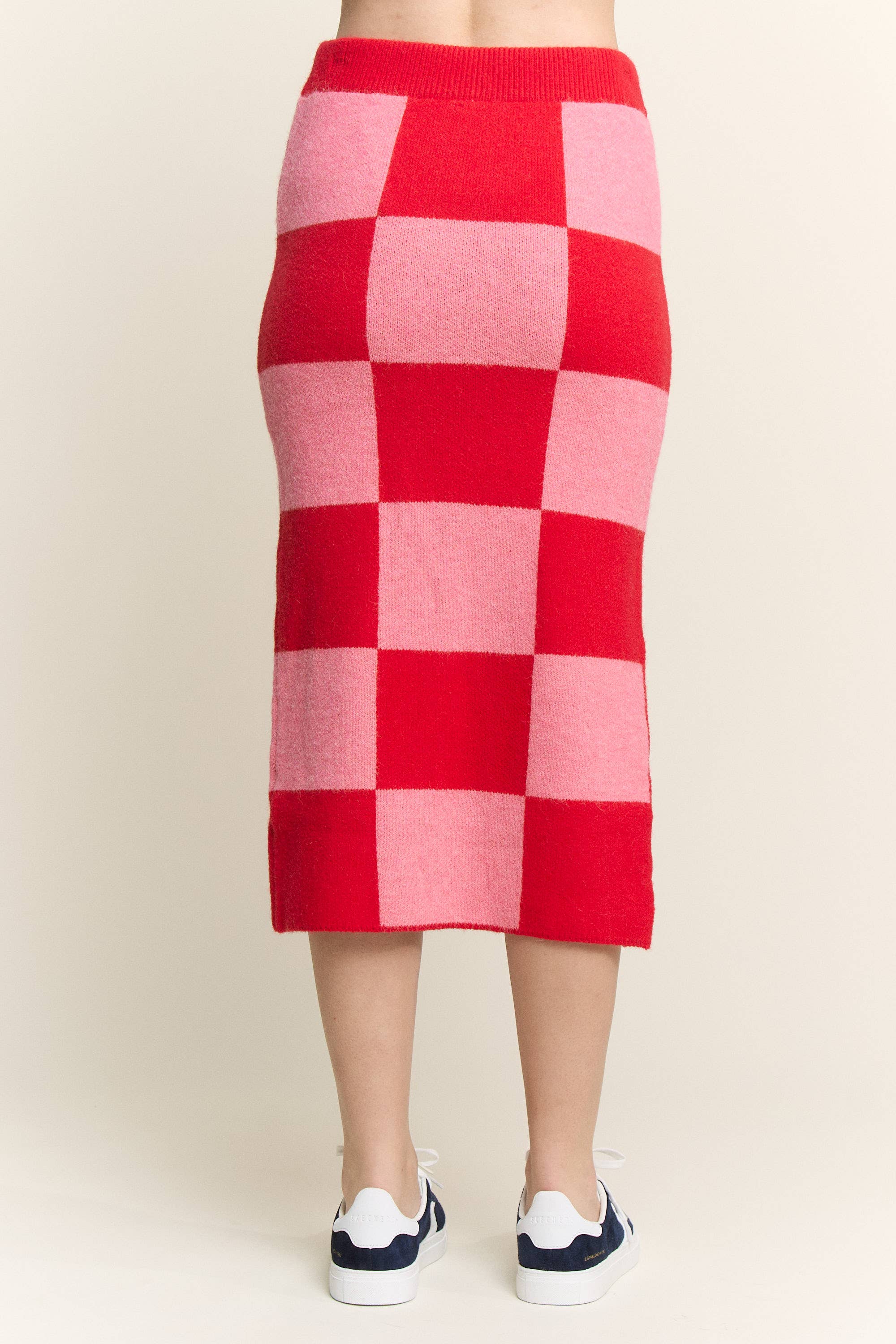 JADE BY JANE - Wholesale Skirt - Women's - BIG CHECKERED PAST KNIT PENCIL MIDI SKIRT W/ SIDE SLIT29