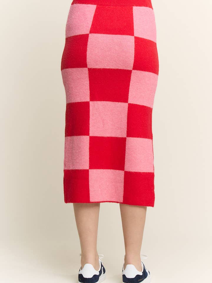 JADE BY JANE - Wholesale Skirt - Women's - BIG CHECKERED PAST KNIT PENCIL MIDI SKIRT W/ SIDE SLIT29