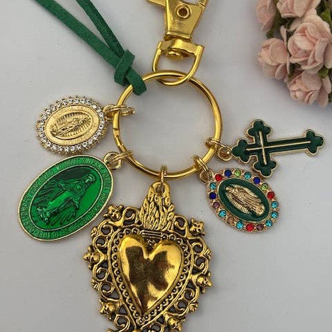 Miss DJ Angel - Wholesale Keychain - Women's - Virgin Mary sacred heart and cross keychain, gift for virgin mother, virgin charm miraculous medal, ex-voto cross keychain
