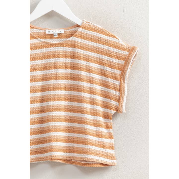 HYFVE - Wholesale Shirt - Women's - HF25C269-Striped Short Sleeve Crop Knit Top