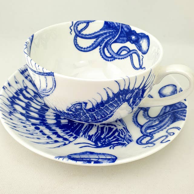 Blue Lagoon cappuccinokopp med fat för wholesale av Rob Turner THE ART OF TABLEWARE