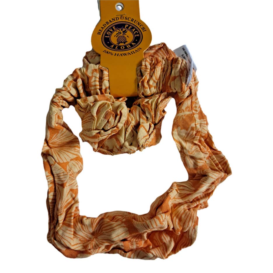 Headband & Scrunchie Hair Set, Orange and Beige Coral for wholesale by Island Style Clothing Co by Akamai Distribution Ltd