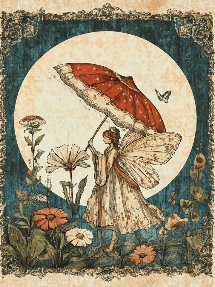 Fee met Paraplu - Feeën Muurkunst Prints – 20x25 cm Kunstwerk voor 28x36 cm Lijst voor wholesale door Mowbi