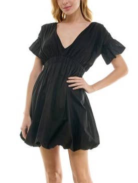 MASSIV POPLIN, VNECK KORTÆRMET FLARE KJOLE for engroshandel hos A. Byer