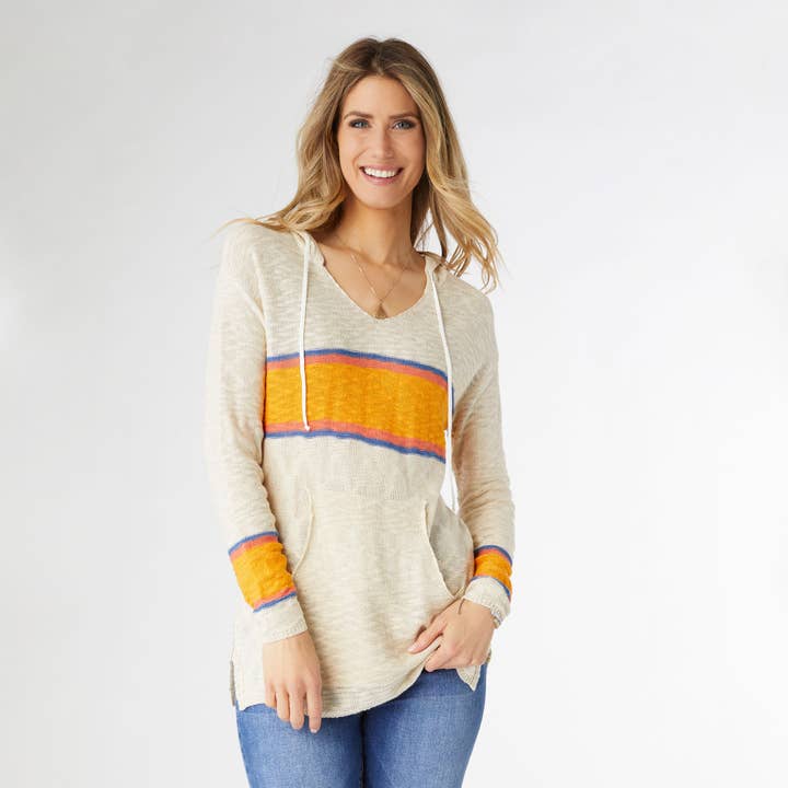 Aster Hooded V-Neck Knit Top with Front Pocket for wholesale by COCO + CARMEN