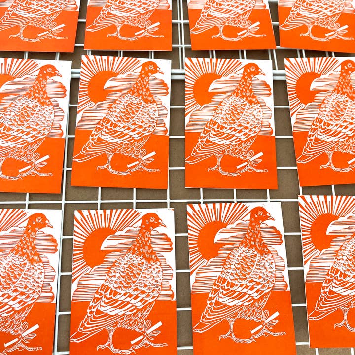 Kathie Studio - Wholesale Postcard - Pigeon Blockprinted Postcard 4x6"2