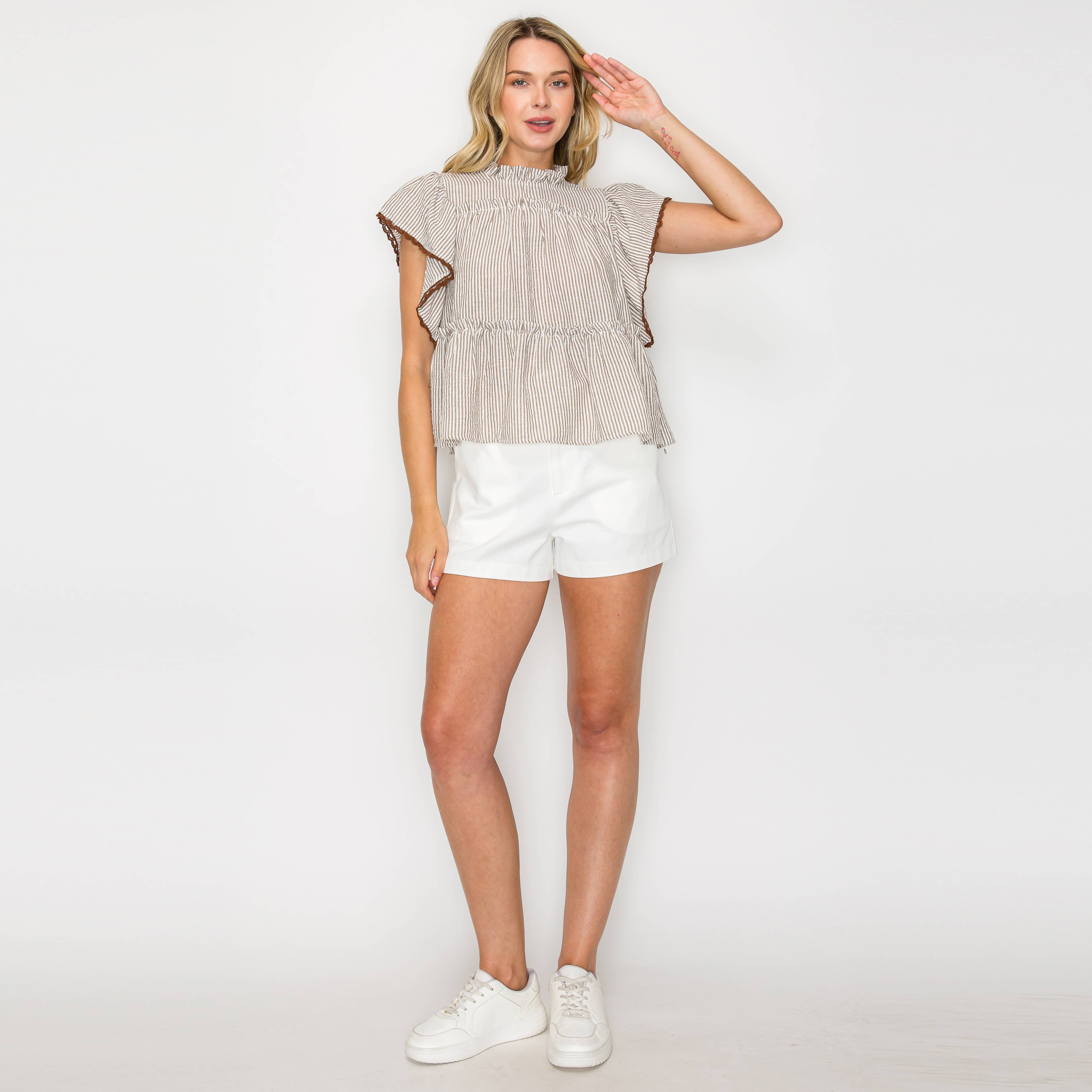 LoveWednesday – wholesale Blouse – Women’s – Tortilla Stripe Ruffle Blouse - LWT19830