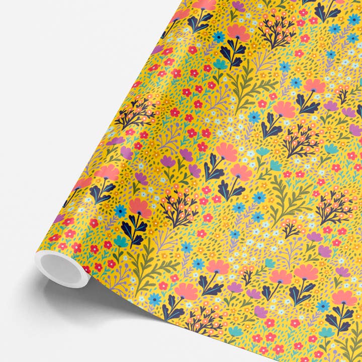 Yellow Ditsy Floral Gift Wrap, Top Seller (Min of 5) for wholesale by Pear Tree Press US