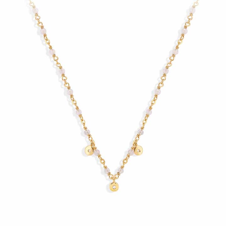 Gem-set gilt silver and white moonstone necklace for wholesale by ORUS BIJOUX