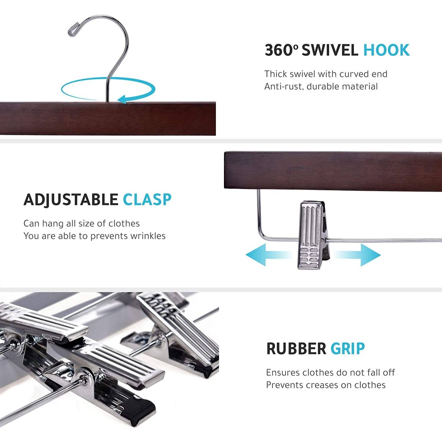 Quality Hangers - Wholesale Clothes Hangers - W023 - Wooden Straight Skirt Hangers-Walnut/Chrome Hook -1003