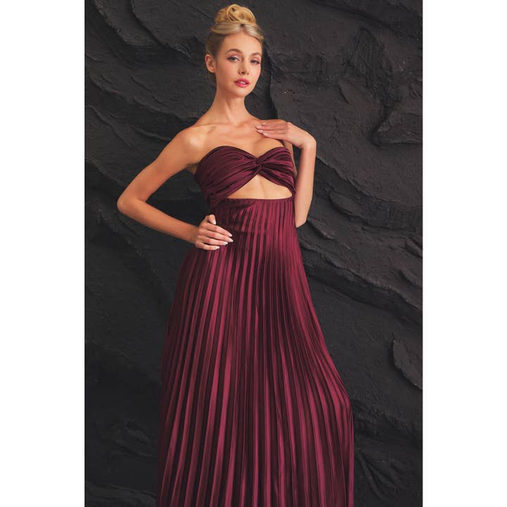 LENA - Wholesale Dress - Women's - $TWIST FRONT TOP AND FLOWY PLEATED SKIRT STRAPLESS DRESS