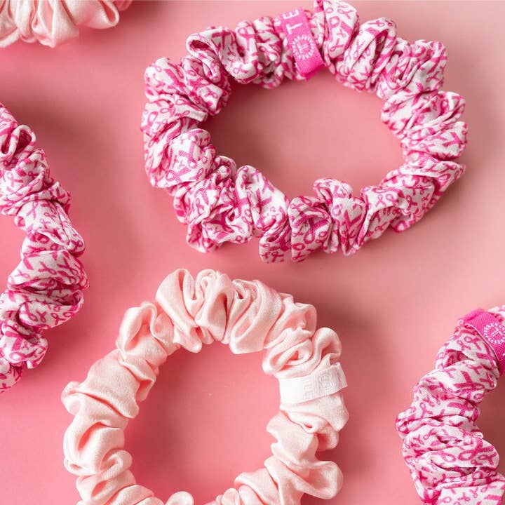 TELETIES - Wholesale Scrunchie - Women's - Silk Hair Scrunchies | Small | Pink Ribbon Power3