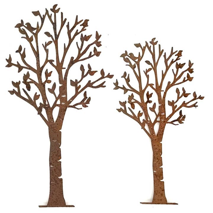 Birketræer i metal med rustet finish for engroshandel hos Elegant Garden Design