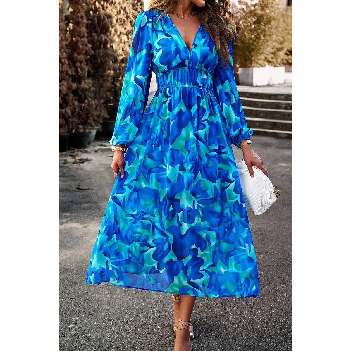 Supreme Fashion - Wholesale Dress - Women's - Boho V Neck A Line High Waist Long Sleeve Dress1