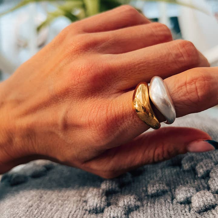 Goupi - Wholesale Cocktail/Statement Ring - Boomerang statement ring in gold and silver