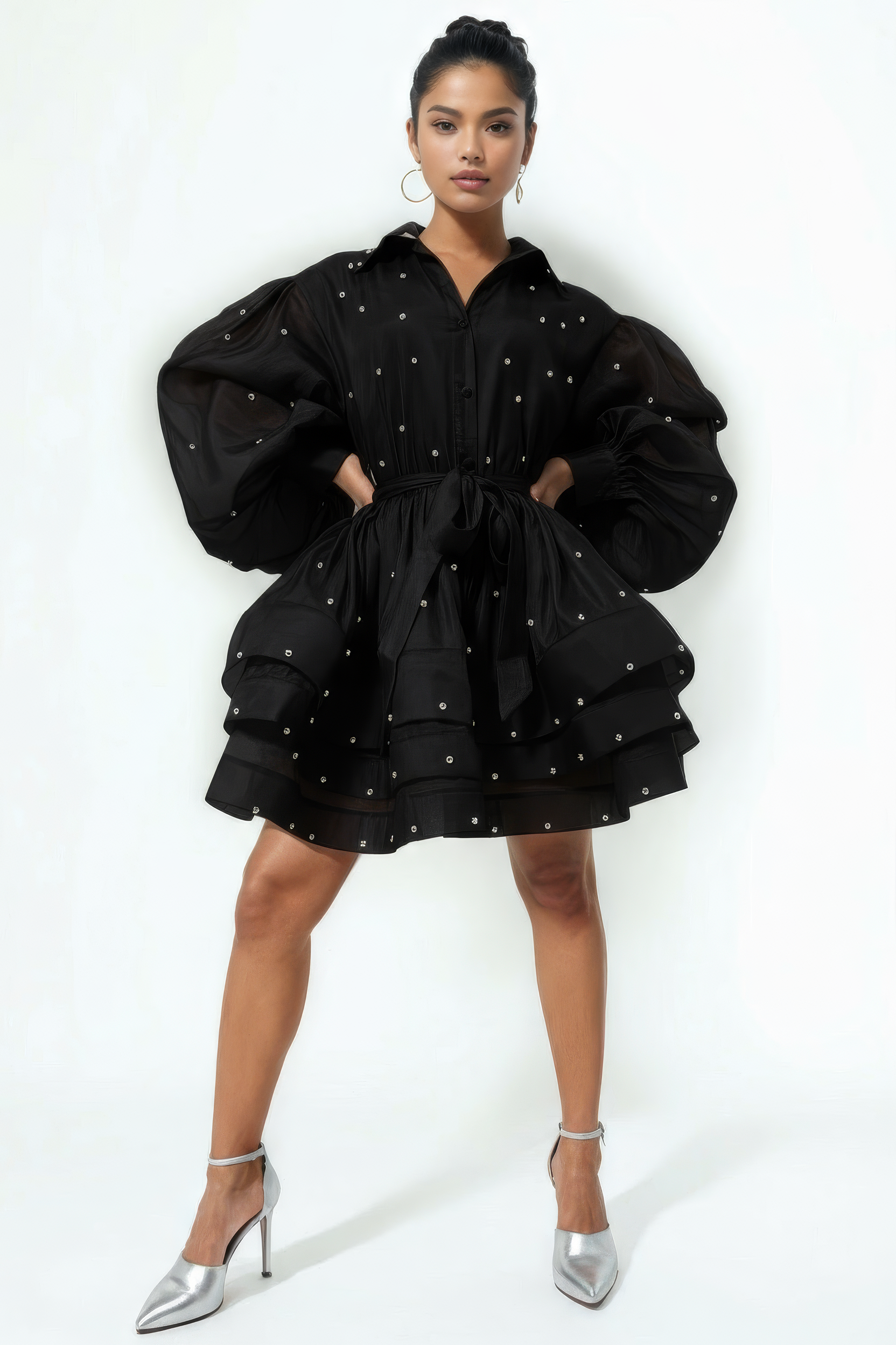 N by Nancy - Wholesale Dress - Women's - X7975 LAYERED STUDDED MINI DRESS0