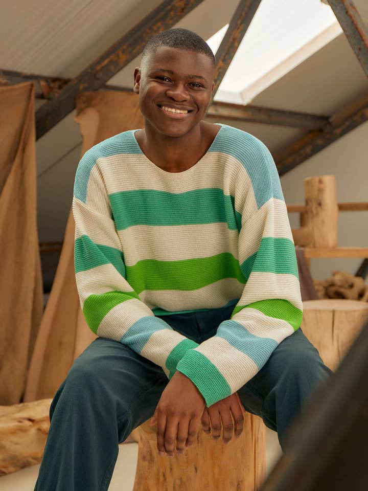 Top de rayas con hombros descubiertos verde y azul para venta al por mayor de INGMARSON