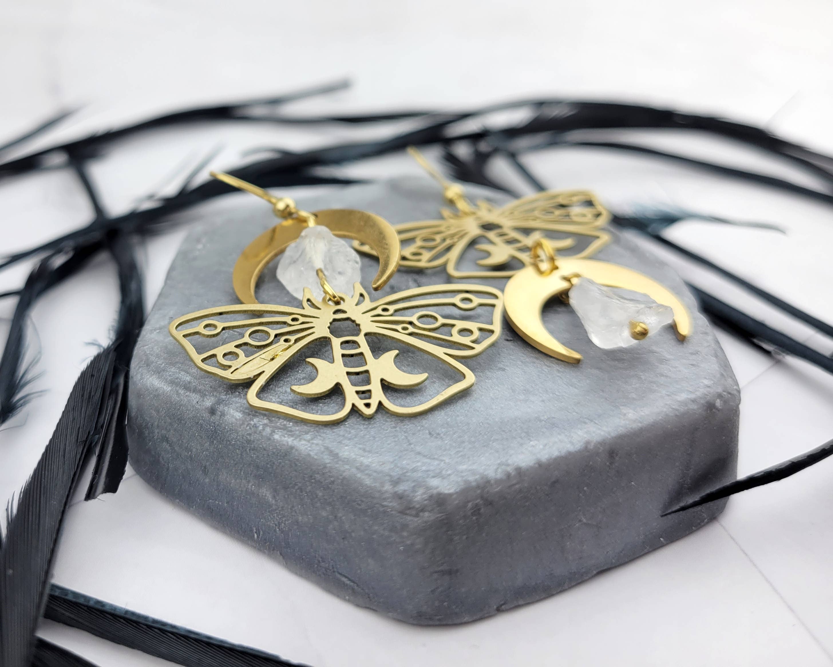 WonderLight Jewelry – wholesale Dangle earrings – Asymmetrical Moth Moon Earrings - Moth / Change8