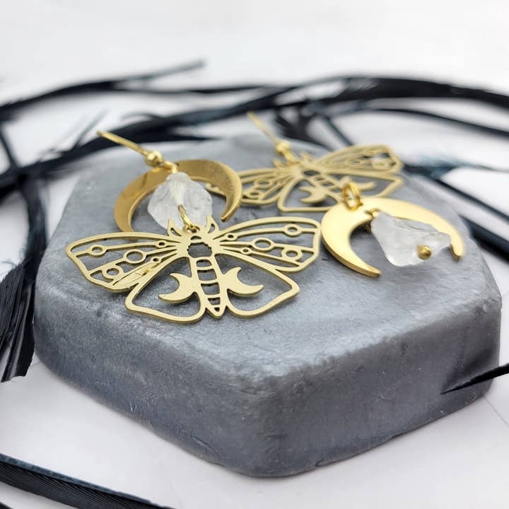 WonderLight Jewelry - Wholesale Dangle Earrings - Asymmetrical Moth Moon Earrings - Moth / Change8
