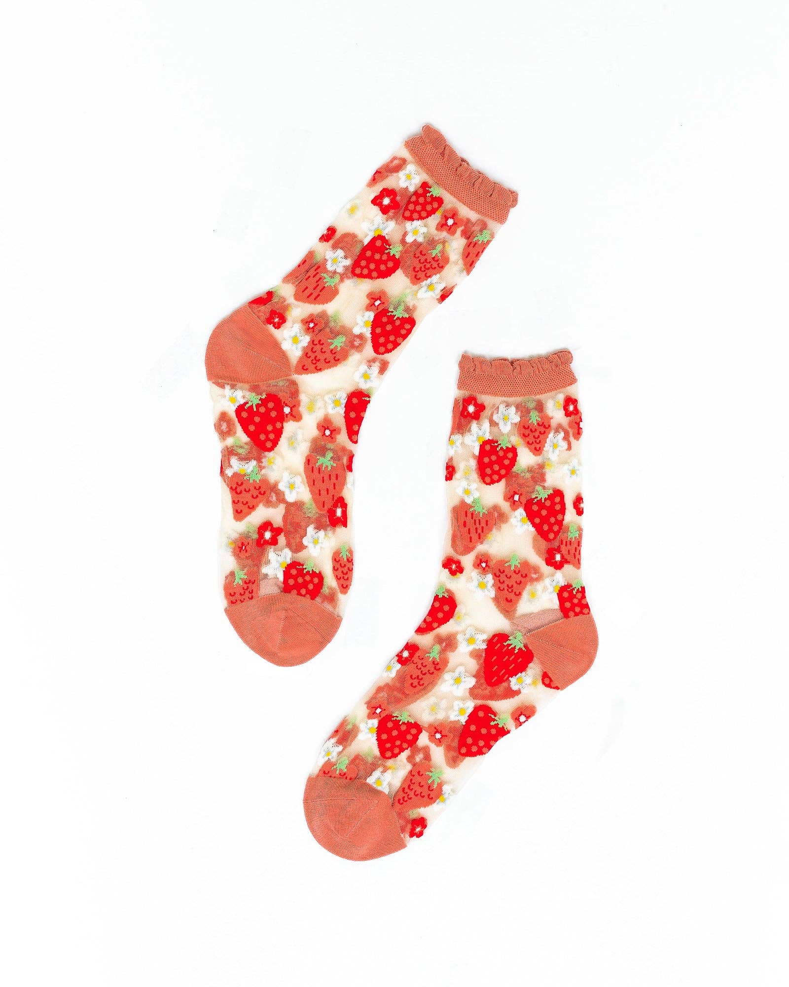 Sock Candy – Engroshandel Strømper - Dame – Jordbær Daisy Ruffle Sheer Crew Sock1