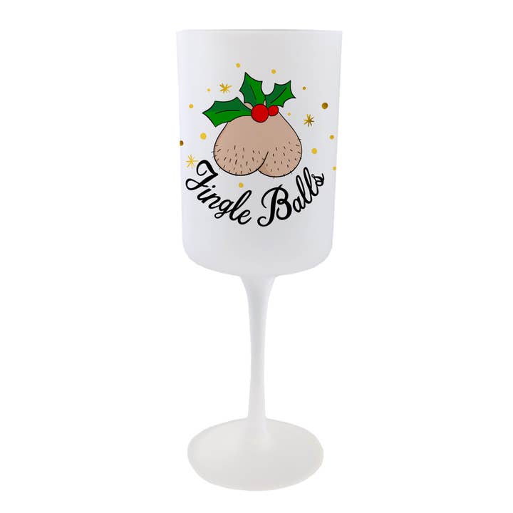 Verre à vin Jingle Balls pour la vente par Risqué Gifts