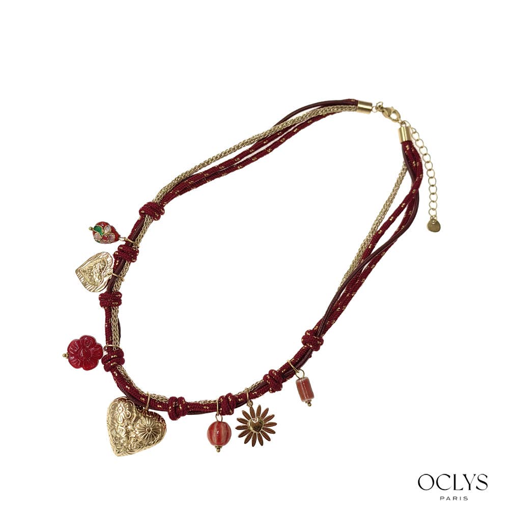 Oclys - Wholesale Pendant/Charm Necklace - Double cord necklace with heart charms in gold stainless steel3