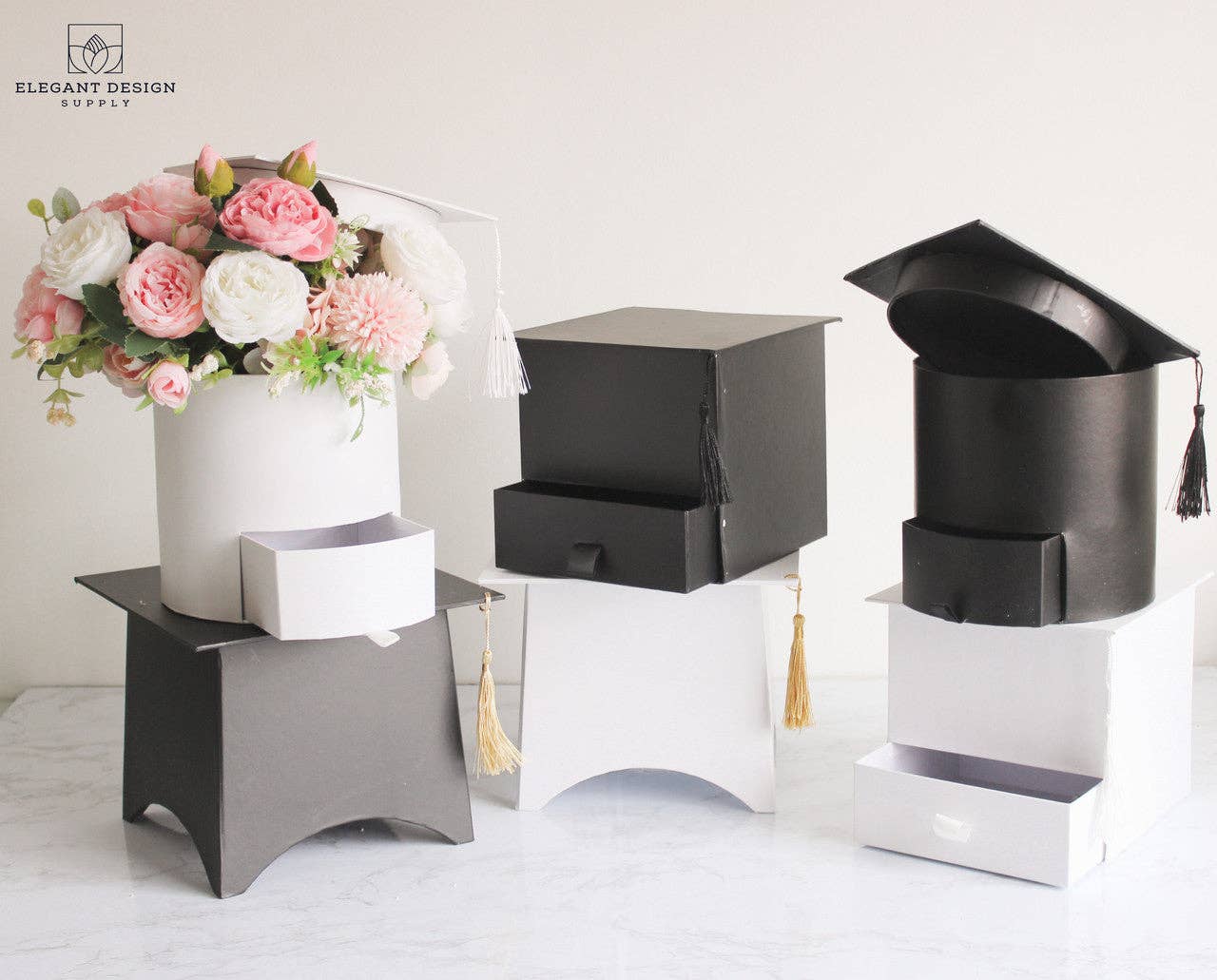 Elegant Design Supply - Vente Coffrets cadeaux - Boîte à fleurs carrée pour chapeau de graduation avec tiroir4