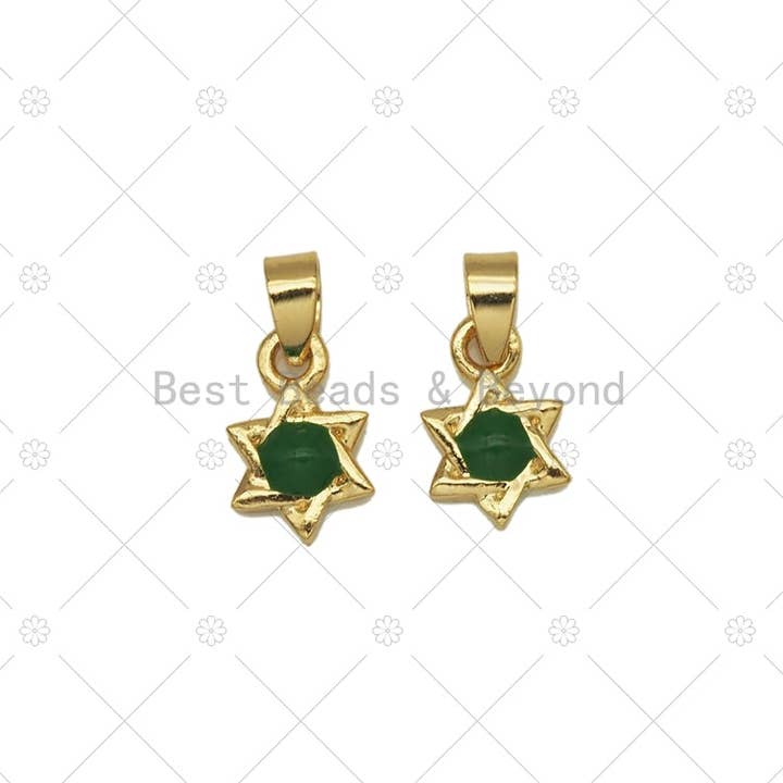 Green Gemstone David Star Charm, Sku#L644 for wholesale by BestBeads&Beyond