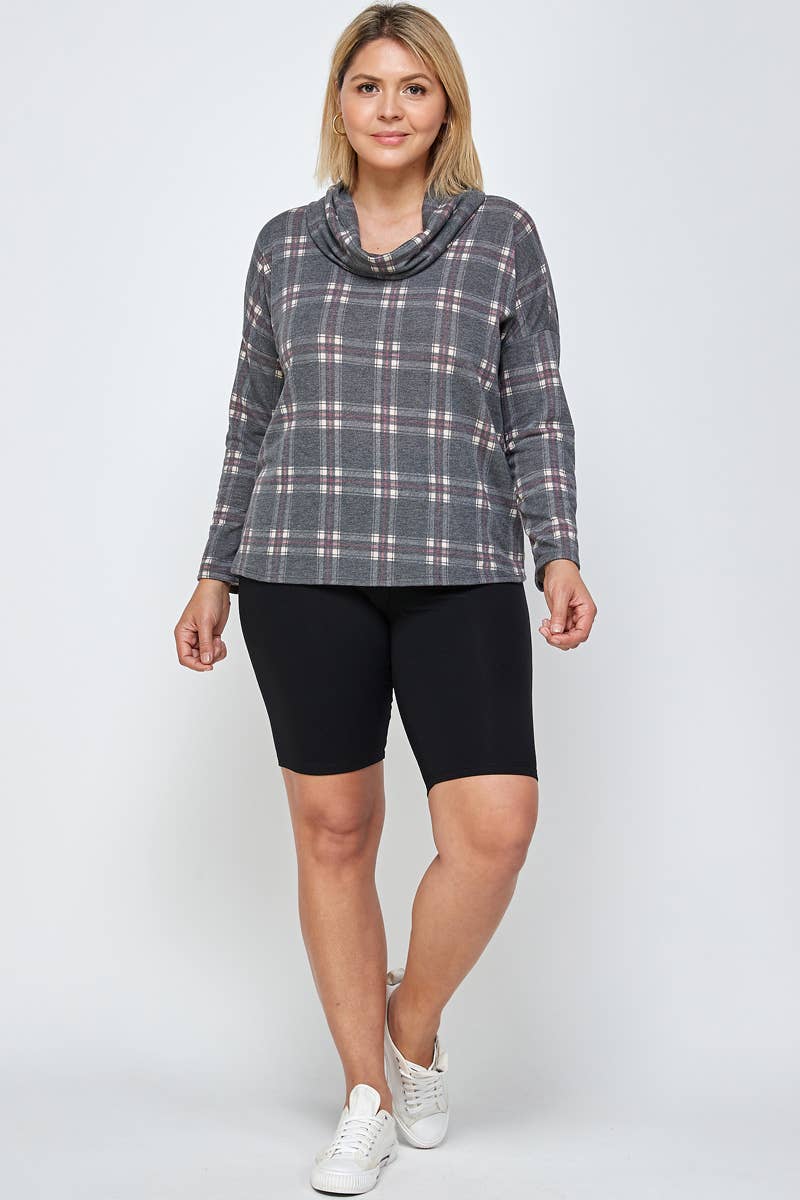 Haute Fox Plus Size & Contemporary - Wholesale Knit Top - Women's - Plus Size Soft French Terry Plaid Top 17668-T11